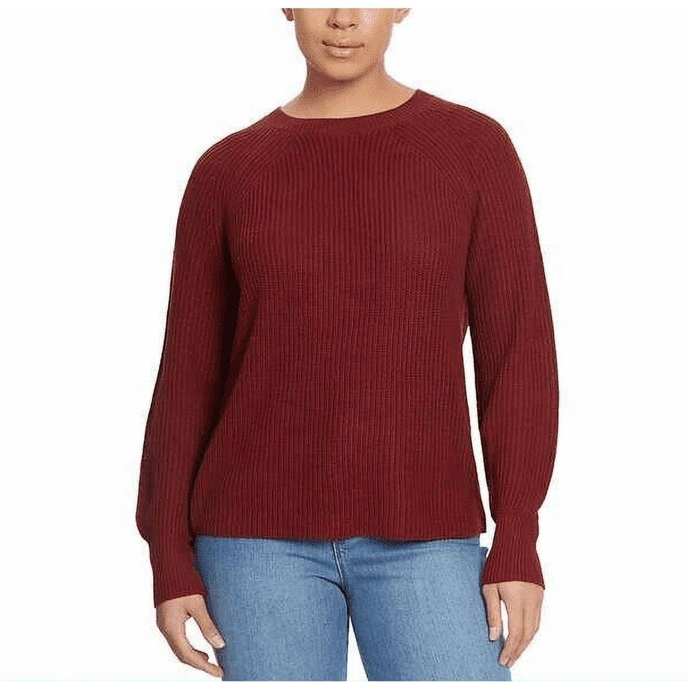 Jessica Simpson Crewneck Sweater Size XL Red Textured Rib Knit Balloon Sleeve‎